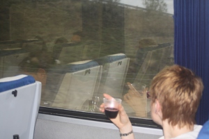 Glass of wine on train